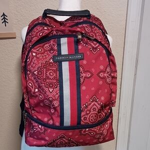 Tommy Hilfiger Red Bandana Print Paisley Canvas Backpack
